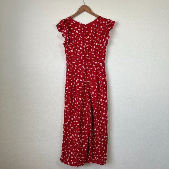 Lulus Jumpsuit Womens Small Red Flirty Floral Print Ruffle S - Picture 7 of 9